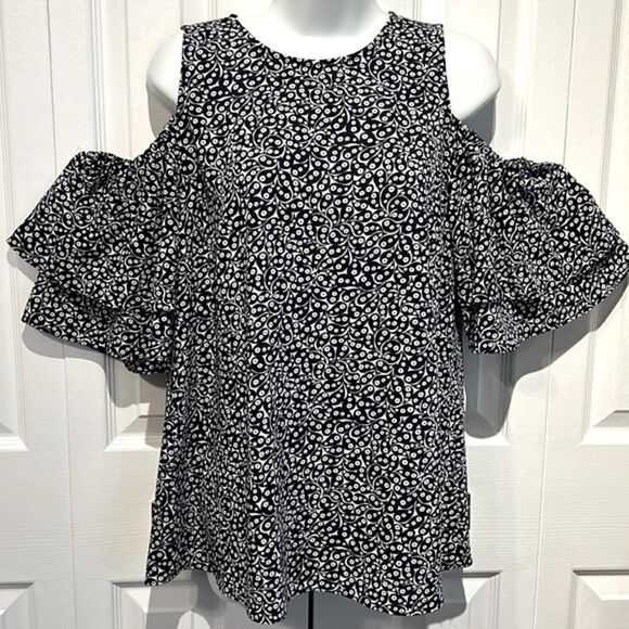 Michael Michael Kors Navy/White‎ Short Sleeve Cold Shoulder Top Size M - Picture 1 of 12